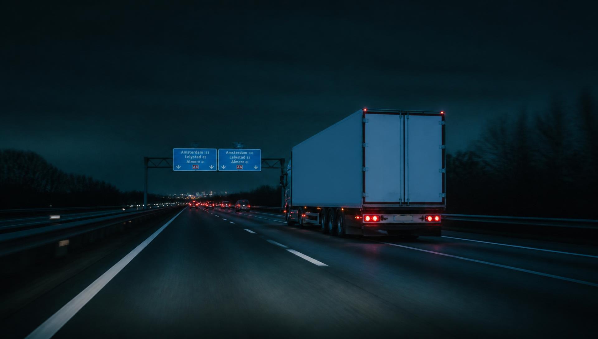 Truck on a highway at night