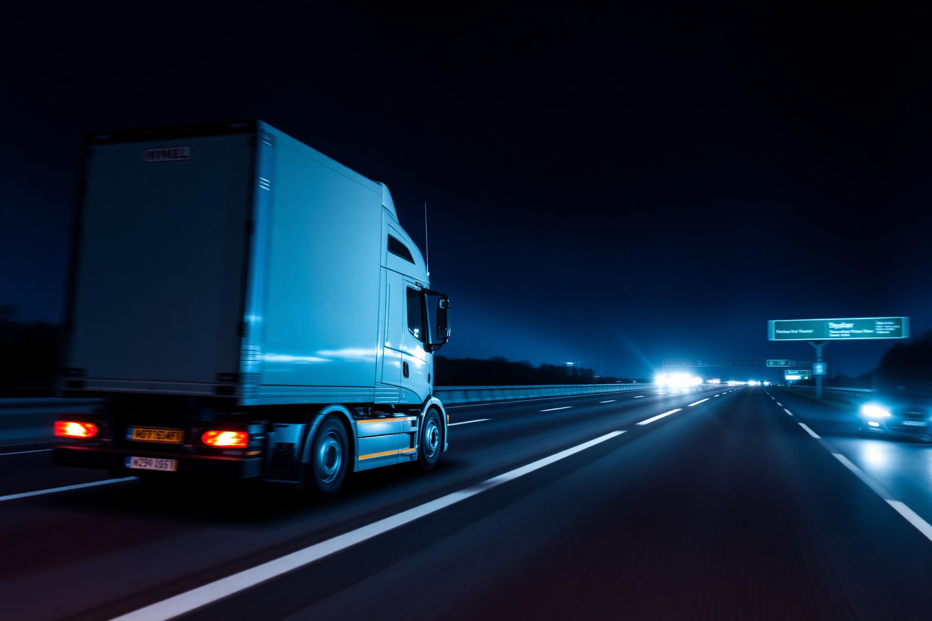 Truck on a highway at night